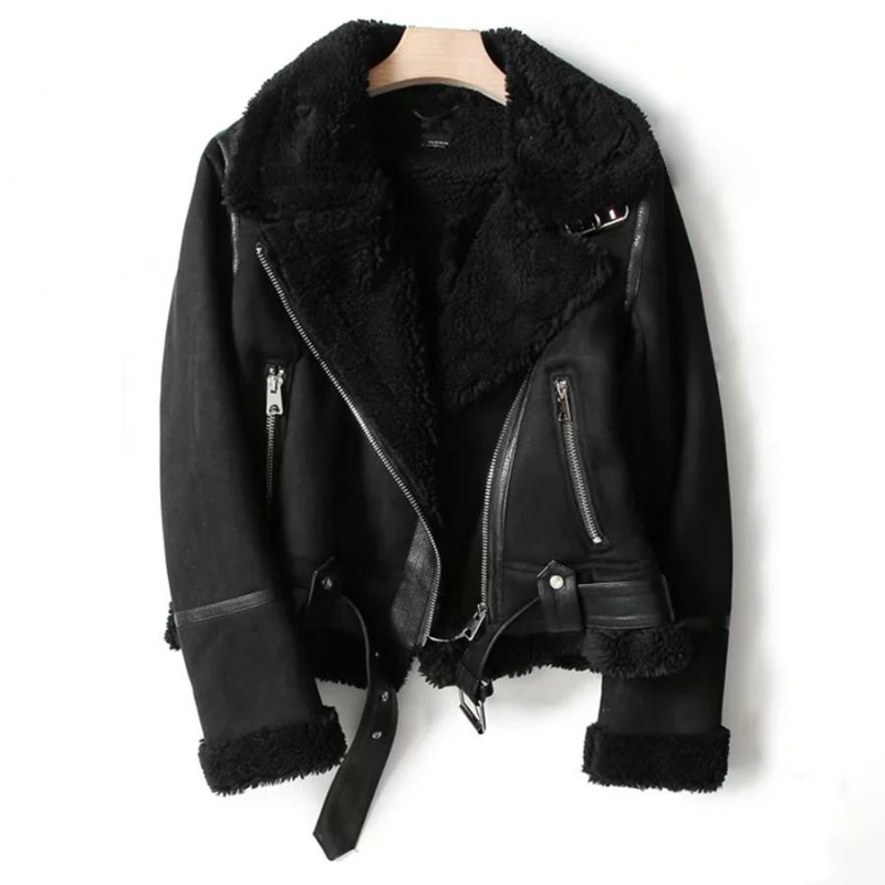 Jade Dames Leren Jasje | Zwart Leer met Sherpa Voering, Stoer en Elegant 2