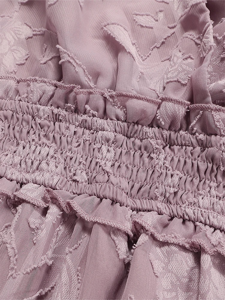 Damesjurken 2024 - V-hals, hoge taille, gestreepte langejurk met jacquardmotief