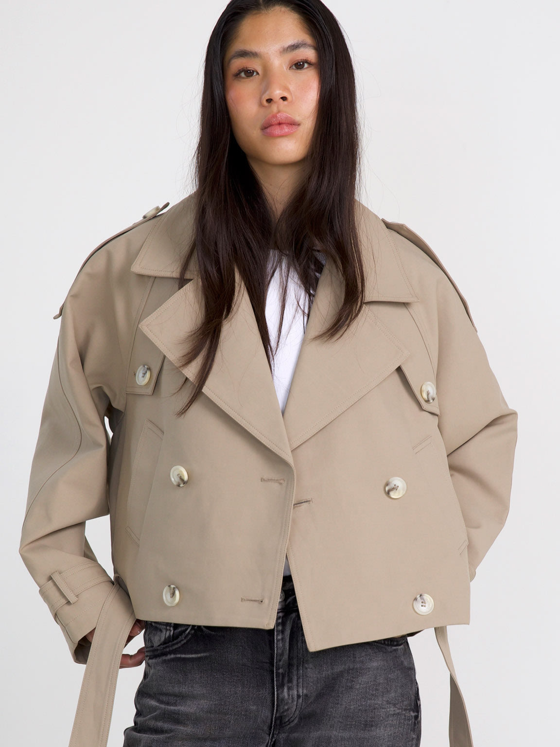 Dames Trenchcoat Lichtgewicht Groen Korte Elegante Jas