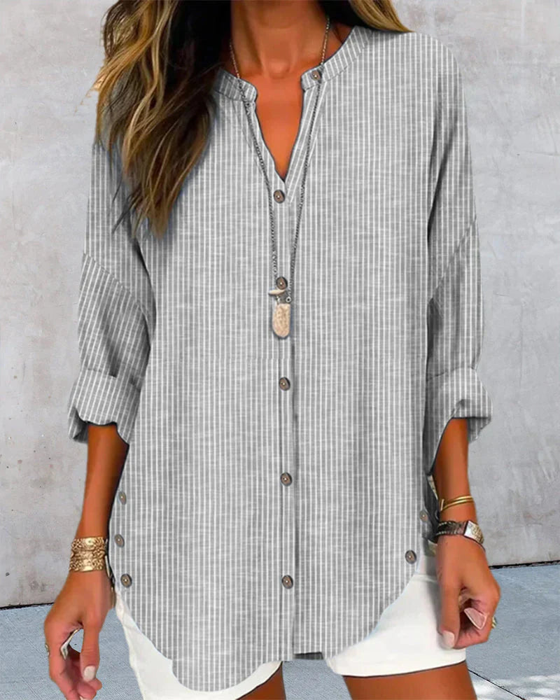 Kristin | Elegante V-hals gestreepte blouse