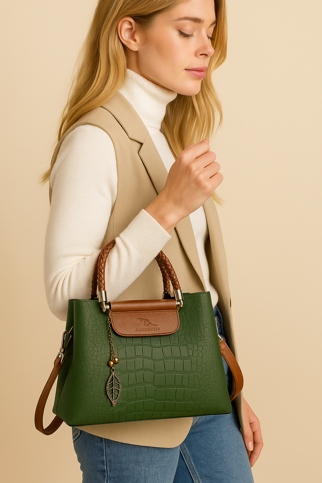 Dames Handtas Luxe Leder met Meerdere Vakken