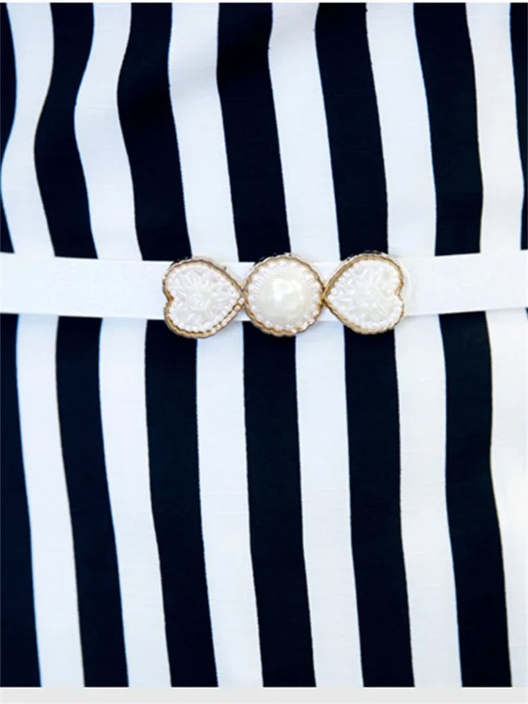 Lange Stijl Chiffon Blouse met Strepen en Riem