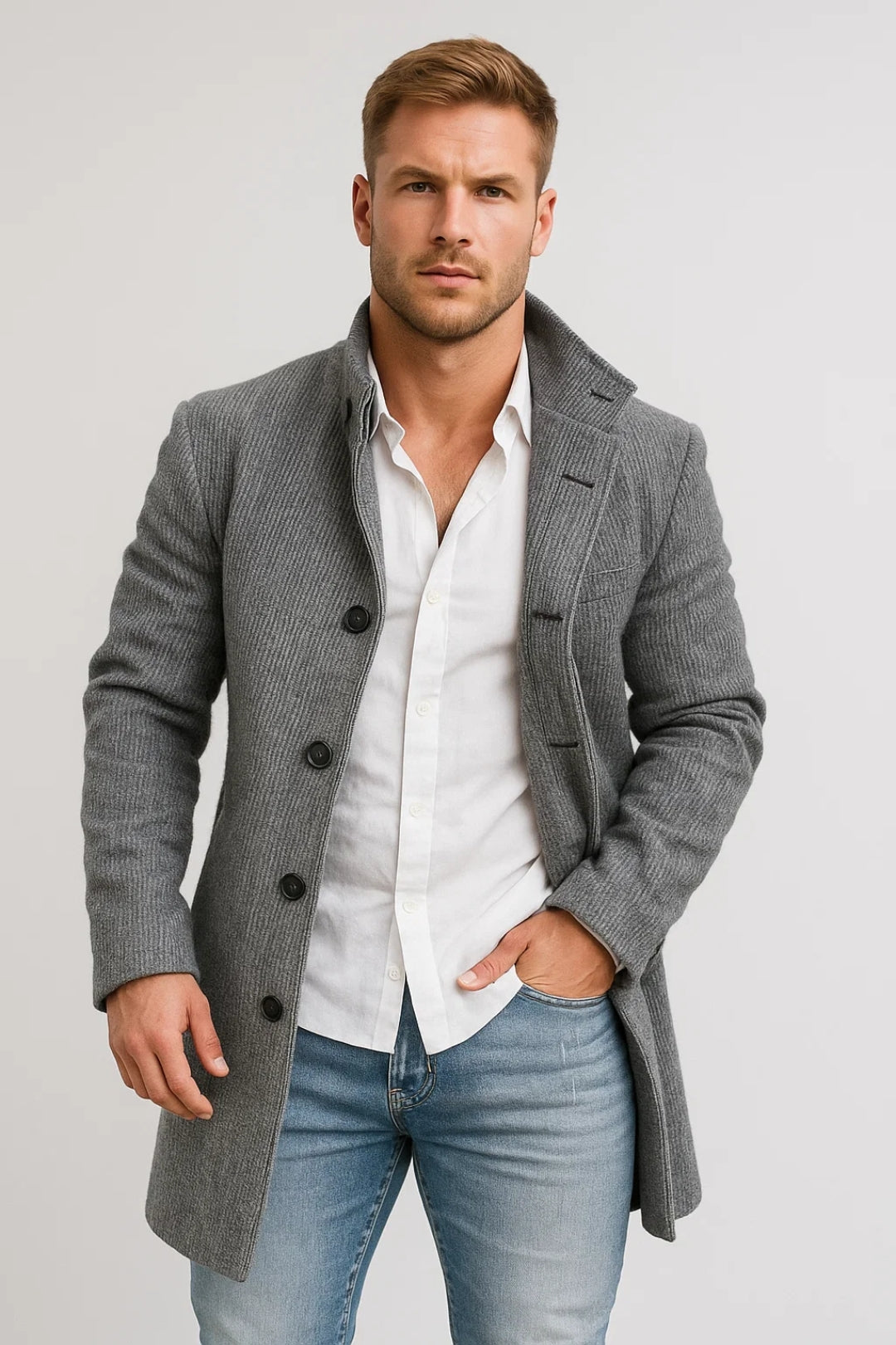 Lange Herenjas Met Knopen Warm en Comfortabel - Mode Vibes
