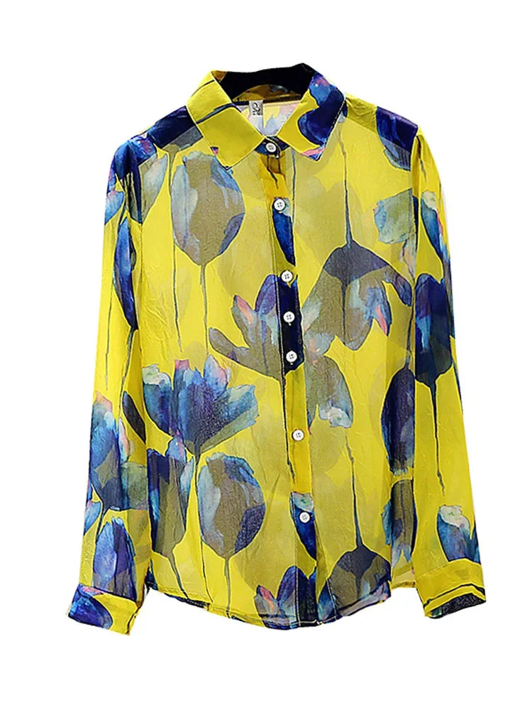 ModeMeester Retro Chiffon Blouses met Lange Mouwen