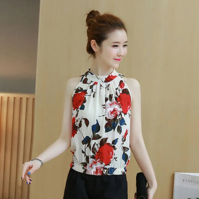 Zomerse Stijl Dames Chiffon Blouses met Bloemenprint