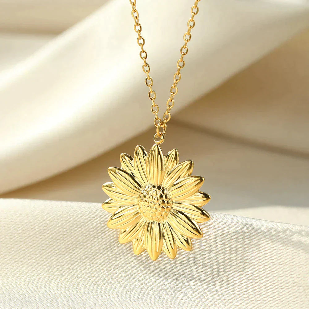 Grote Gouden Zonnebloem Halsketting Medaillon