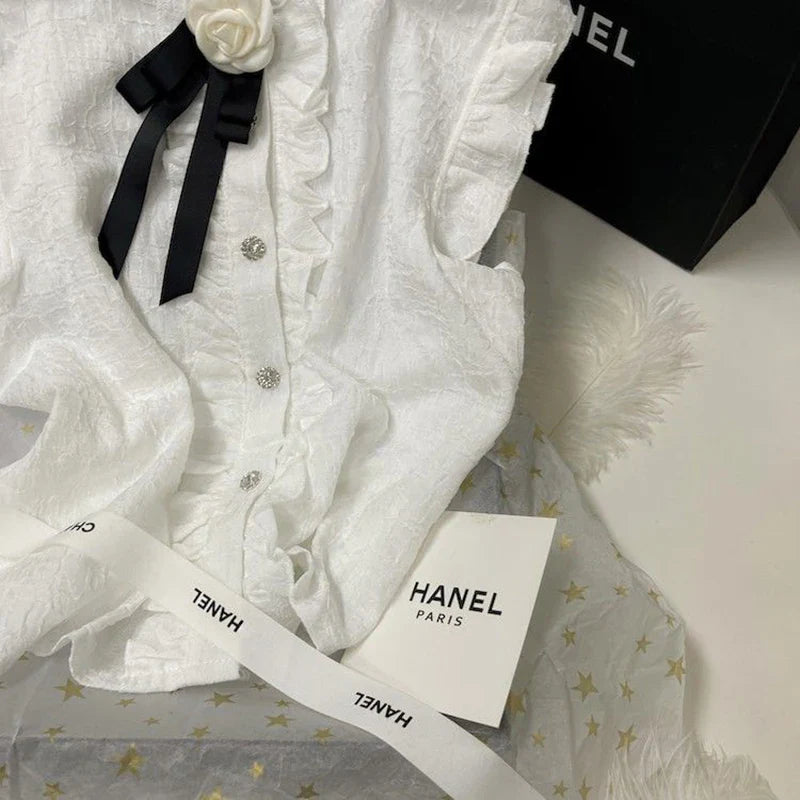 MEXZT's Delicate Boog Witte Bloes Voor Dames