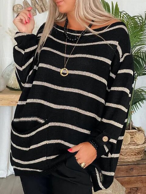 Maria | Maglione casual a righe in maglia grossa