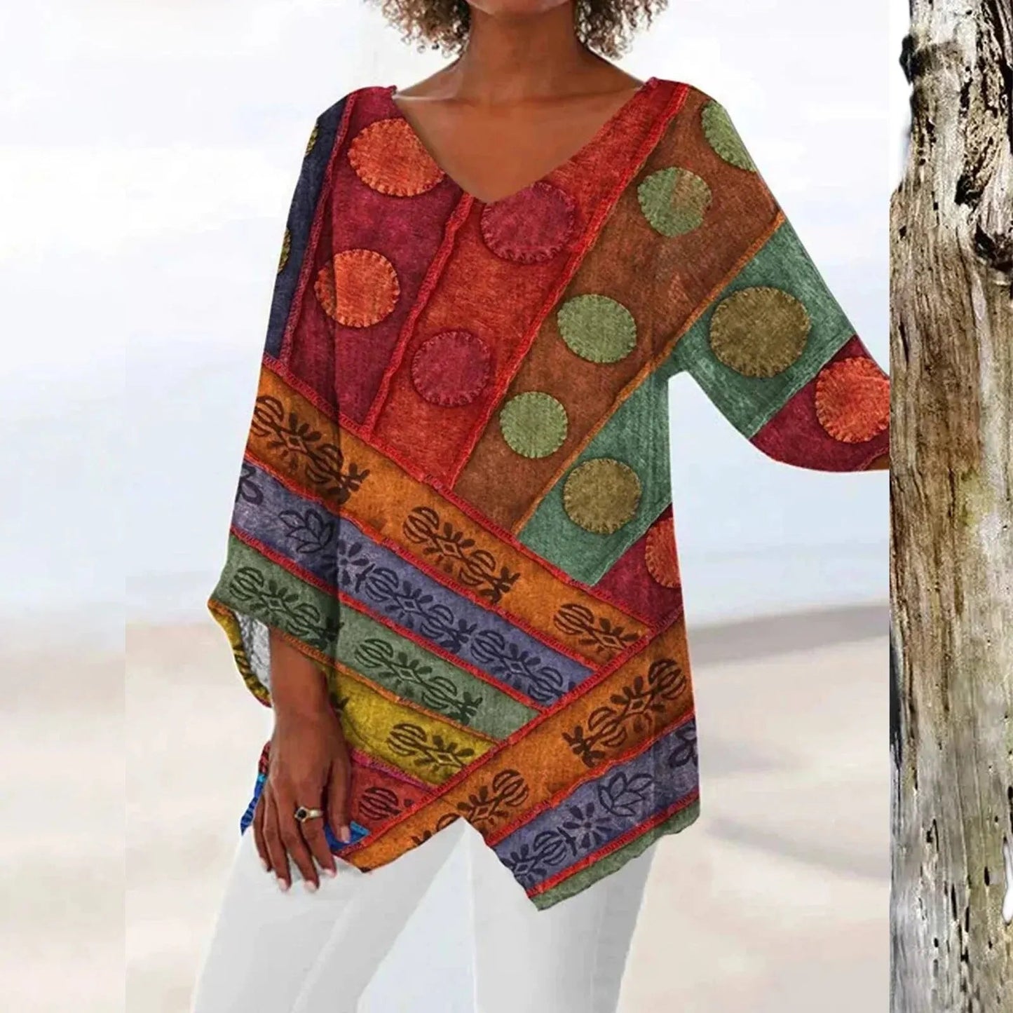 Maria | Top vintage con scollo a V e maniche lunghe