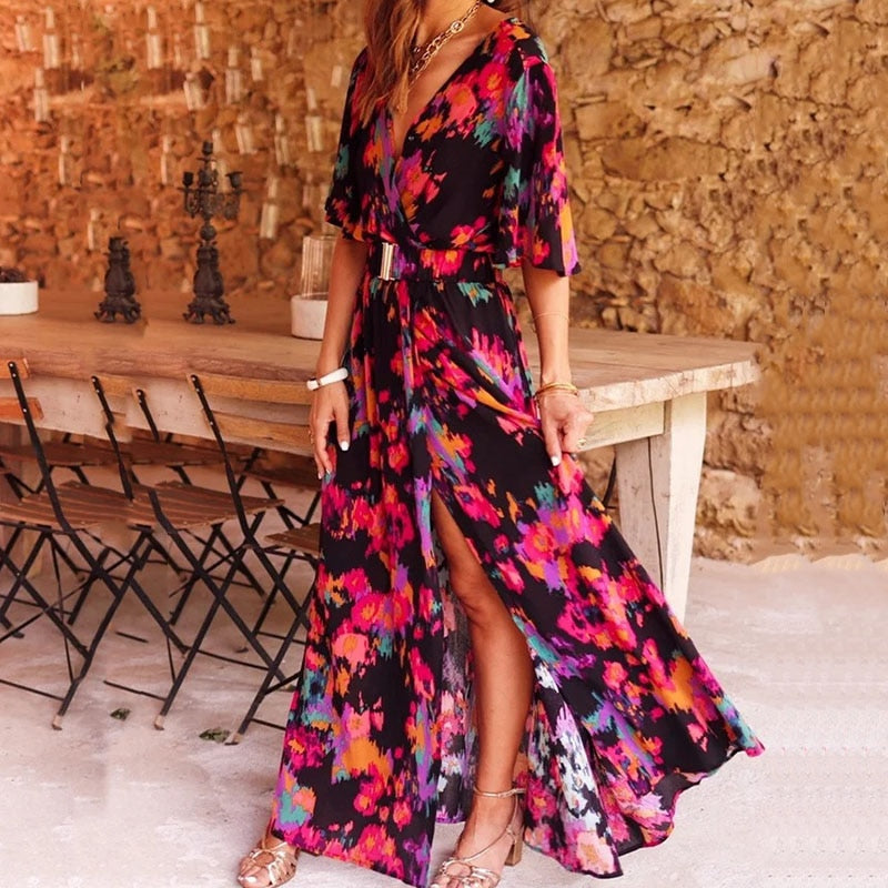 Zomerjurk Maxi Overslag Trendy Vrouwelijk Model
