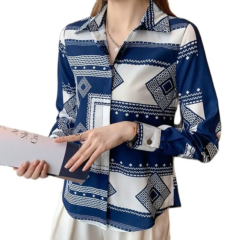 Elegante Bedrukte Blouse voor Lente en Herfst