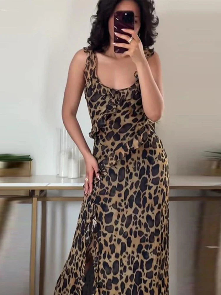 GlamourGolven Ruche Chiffon Midi Jurk voor Zomerse