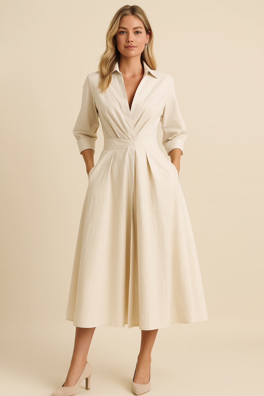 Dames Jurk met Overhemdkraag Elegante Stijl