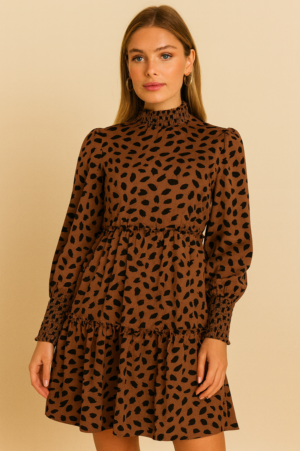 Dames Babydoll Jurk met Bloemenprint en Plooi Details