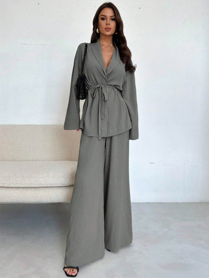 Dames Blazer Set Met Ceintuur Slim Fit