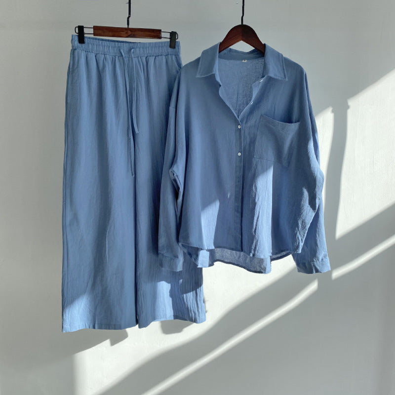 Linnen Broek en Hemd Set Hoge Taille Katoen