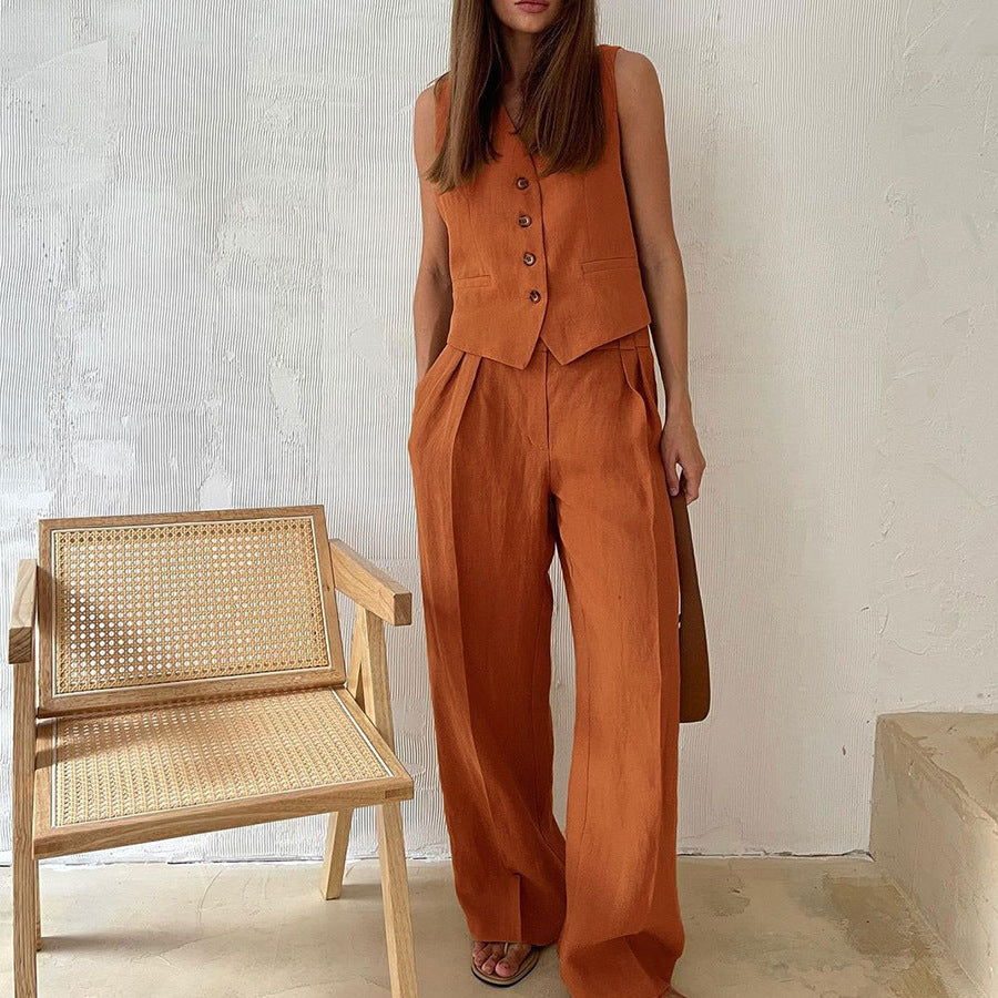 Vest en Wijde Broek Set voor Vrouw Modern en Comfortabel