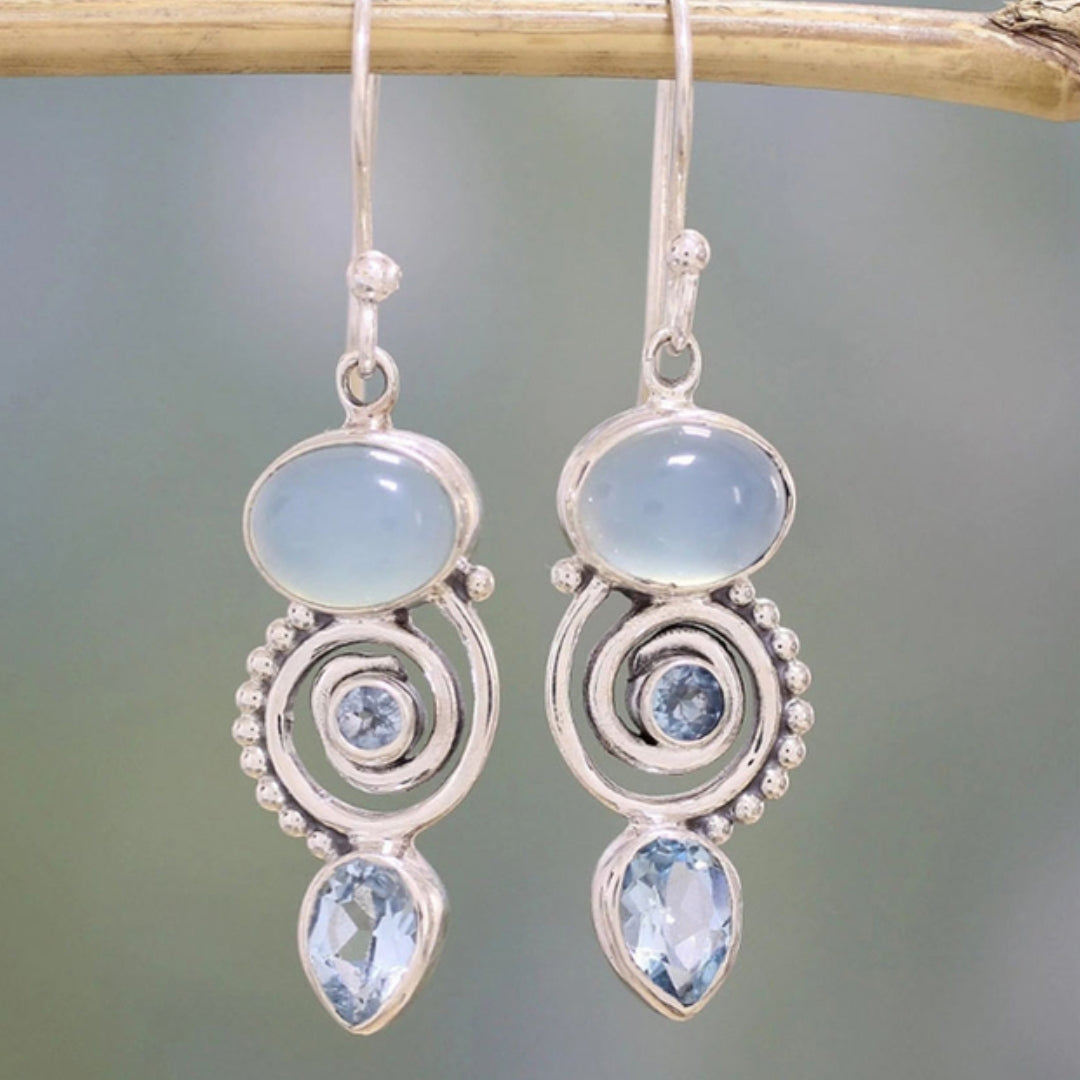 Maansteen Oorbellen Zilver Glimmend Natuursteen Sieraden - Mode Vibes