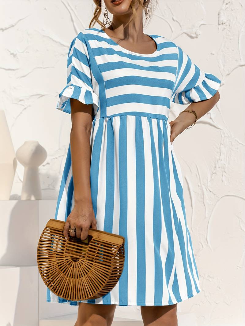 Olivia | Abito a maniche corte a righe Elegance