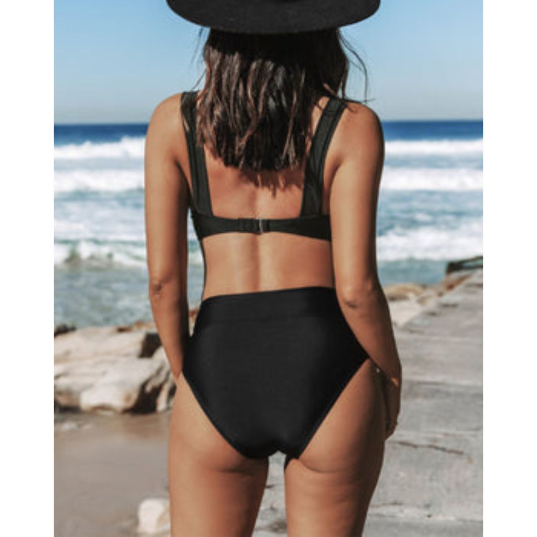 Dames Badpak Hoge Taille Effen