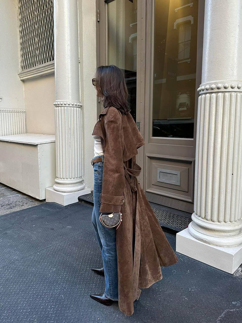 Dames Trenchcoat Lange Oversized Imitatiesuède