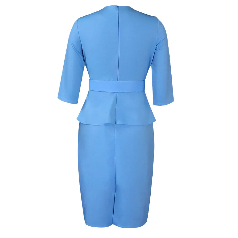 Plus Size Elegante V-hals Potloodjurk met Riem
