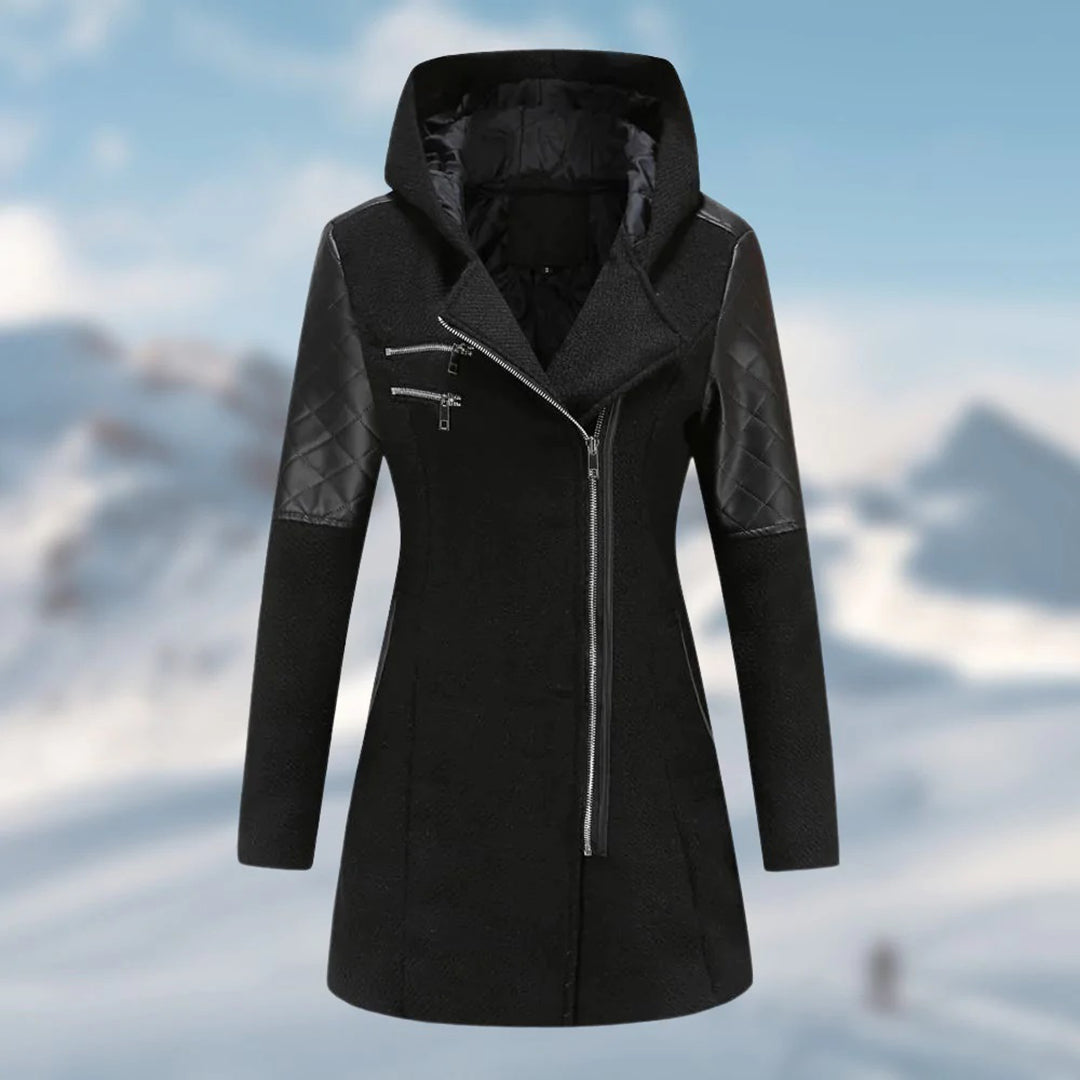 Dames Jas met Asymmetrische Rits en Capuchon
