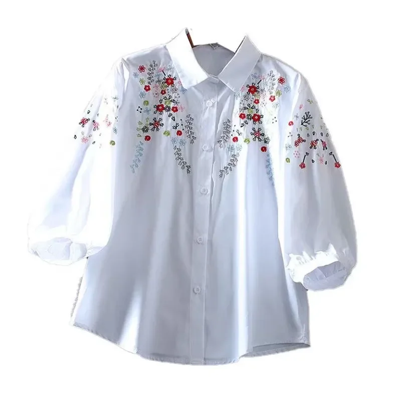 Pure Katoenen Blouse met Geborduurde Bloemen