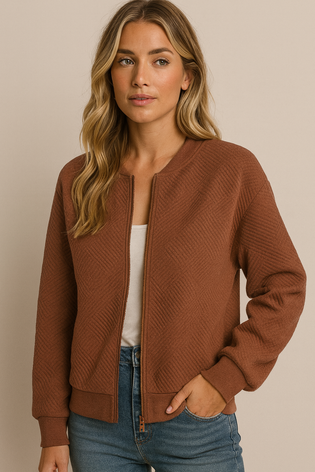 Dames Vest met Rits en Structuur Stijlvol Leer