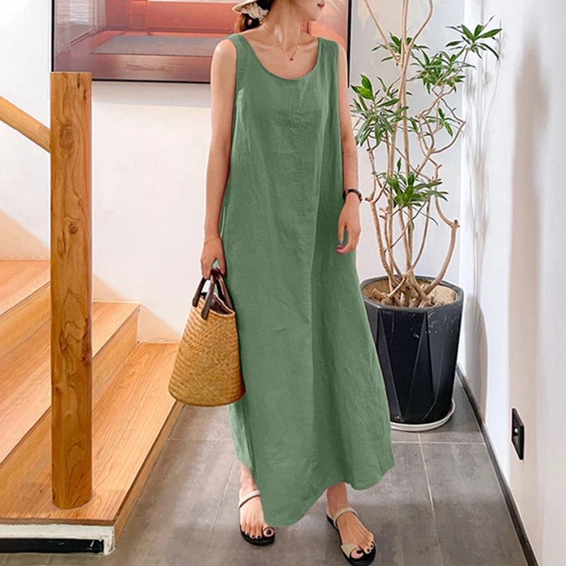 Stijlvolle Lente Zomer Jurk met O-Hals en Mouwloze Tankstijl