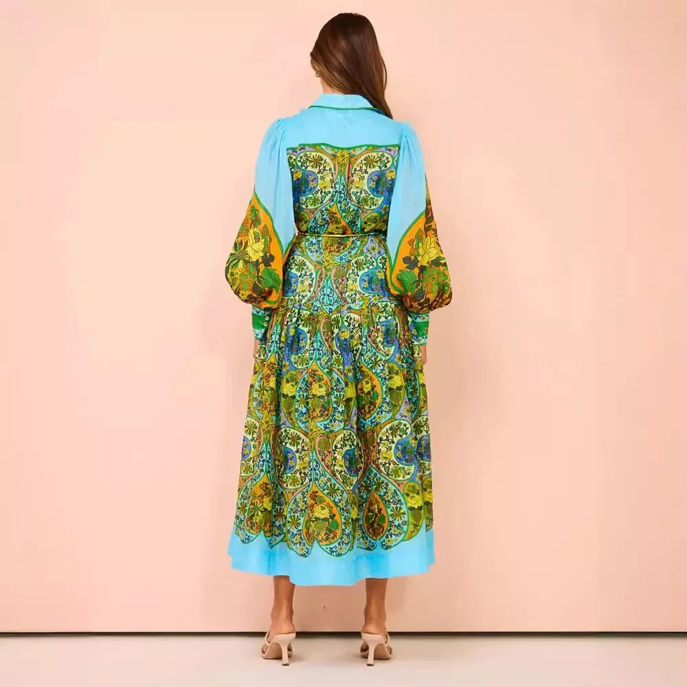 Vrouwelijke Jurk met Unieke Print en Ballonmouwen