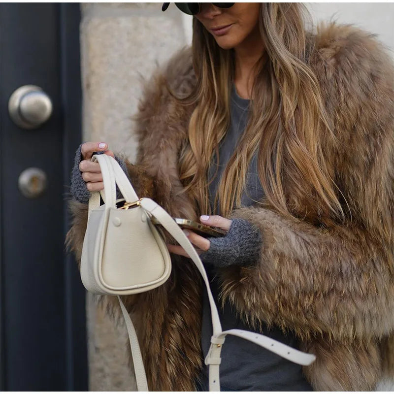 Dames Pluche Jas Imitatiebont Warm en Stijlvol