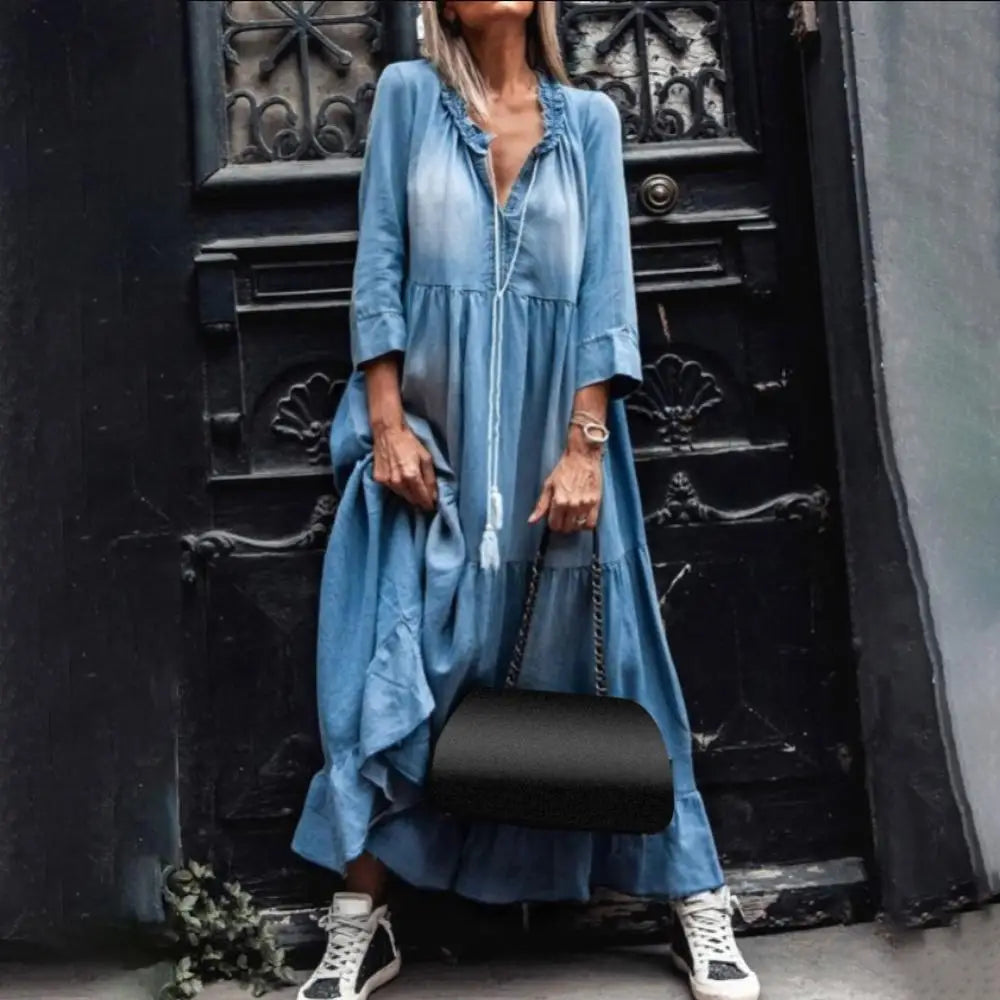 Lange Maxi Jurk van Denim Stof