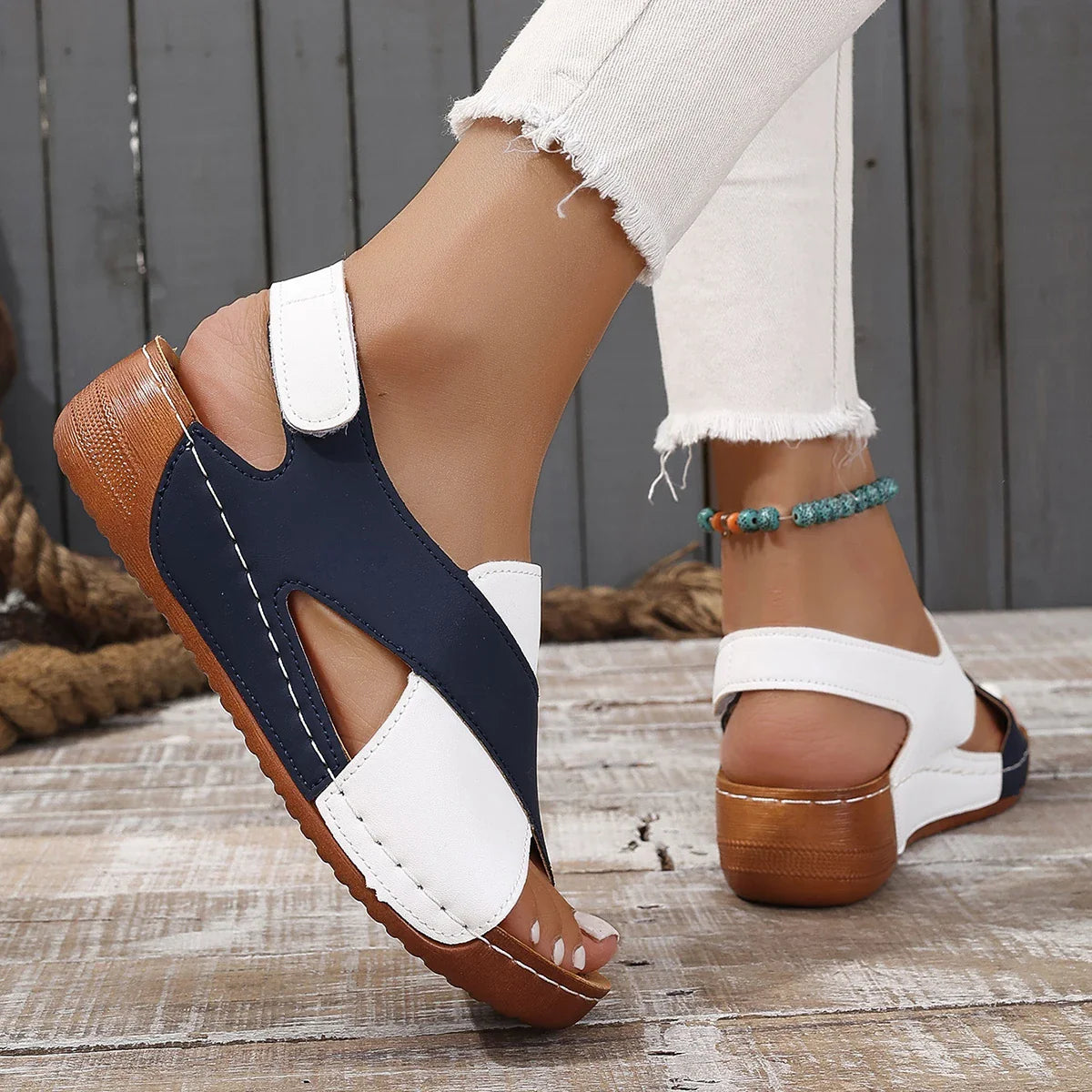 Caithlin | Contrastkleurige Wedge Sandalen