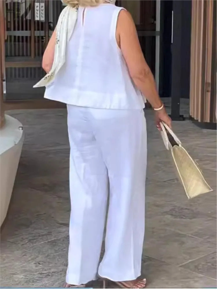 Dames Zomerset Linnen Tweedelig Mouwloos