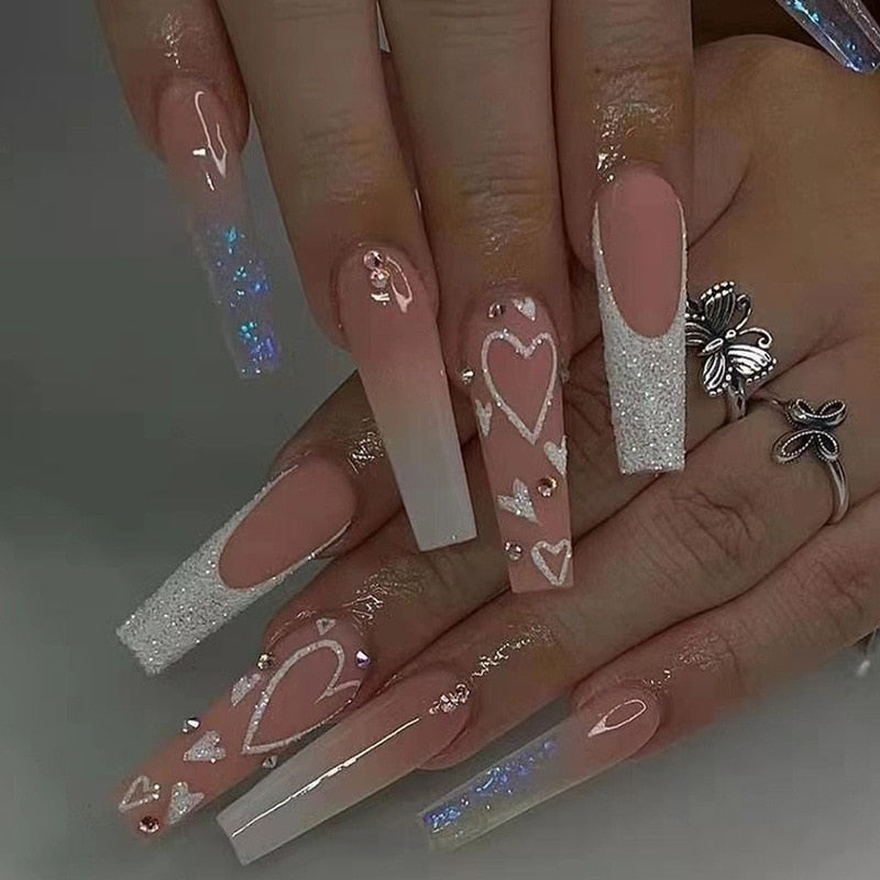 Roze NagelTips Press On (24 stuks) voor een Avondje Uit - Mode Vibes