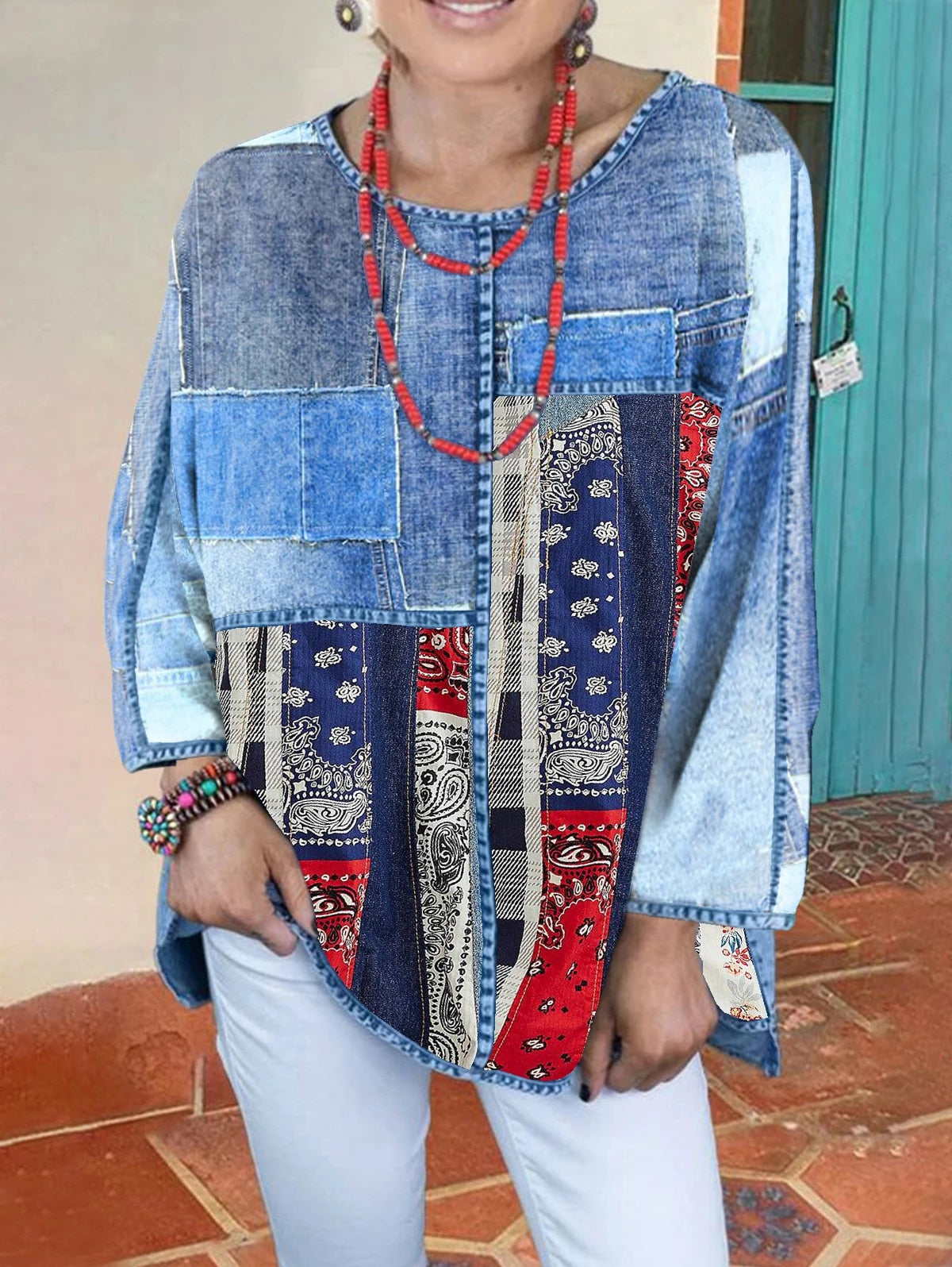 Dames Plus Size Denim OverhemdComfortabele Fit - Mode Vibes