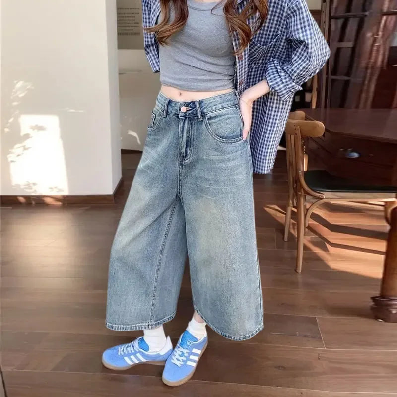 Dames Wide Leg Jeans Hoge Taille Vintage Stijl