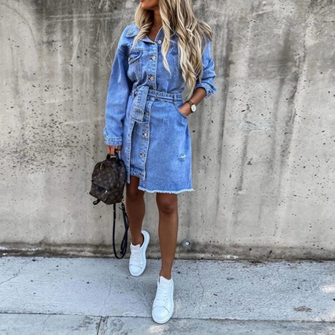 Voorjaars Jurkje Blauwe Denim Dress voor Dames