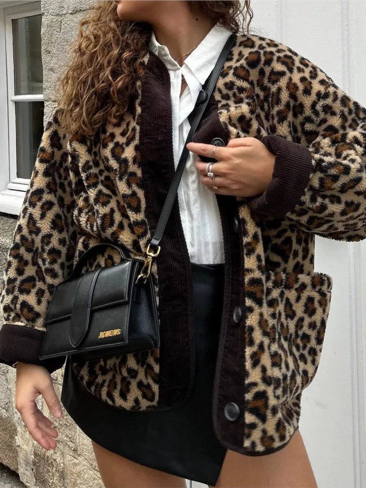 Jas Luipaardprint Dames Leder Look