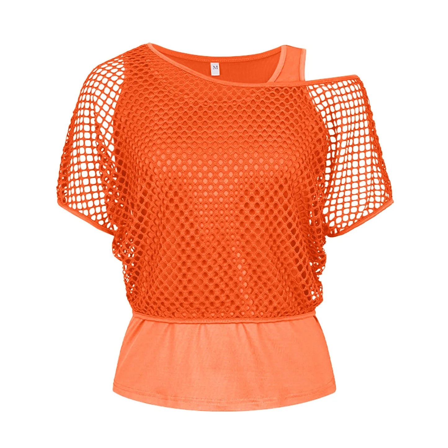 Lina | Vrouwen Mesh Off-Shoulder T-shirt | Oranje