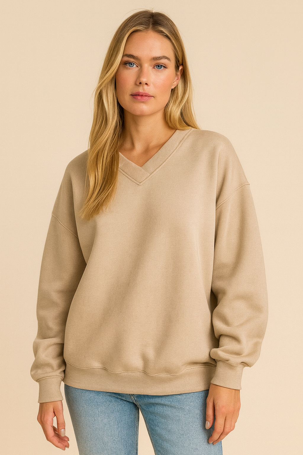 Dames V-Hals Trui Geel Minimalistisch Design