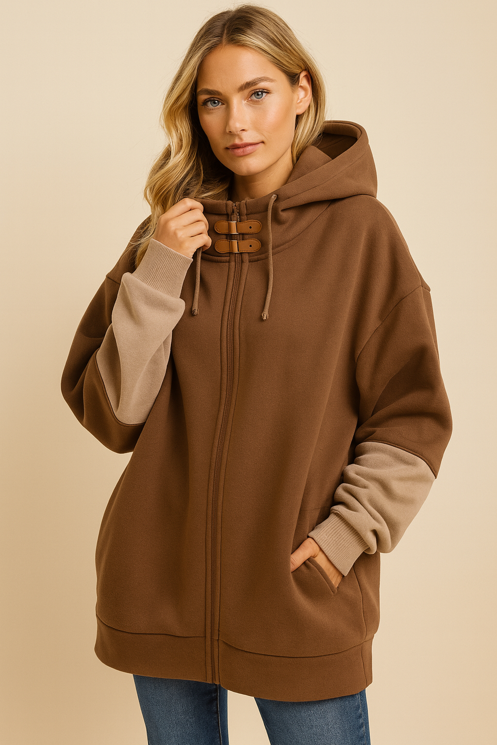 Dames Oversized Hoodie Vest Sage Groen met Rits