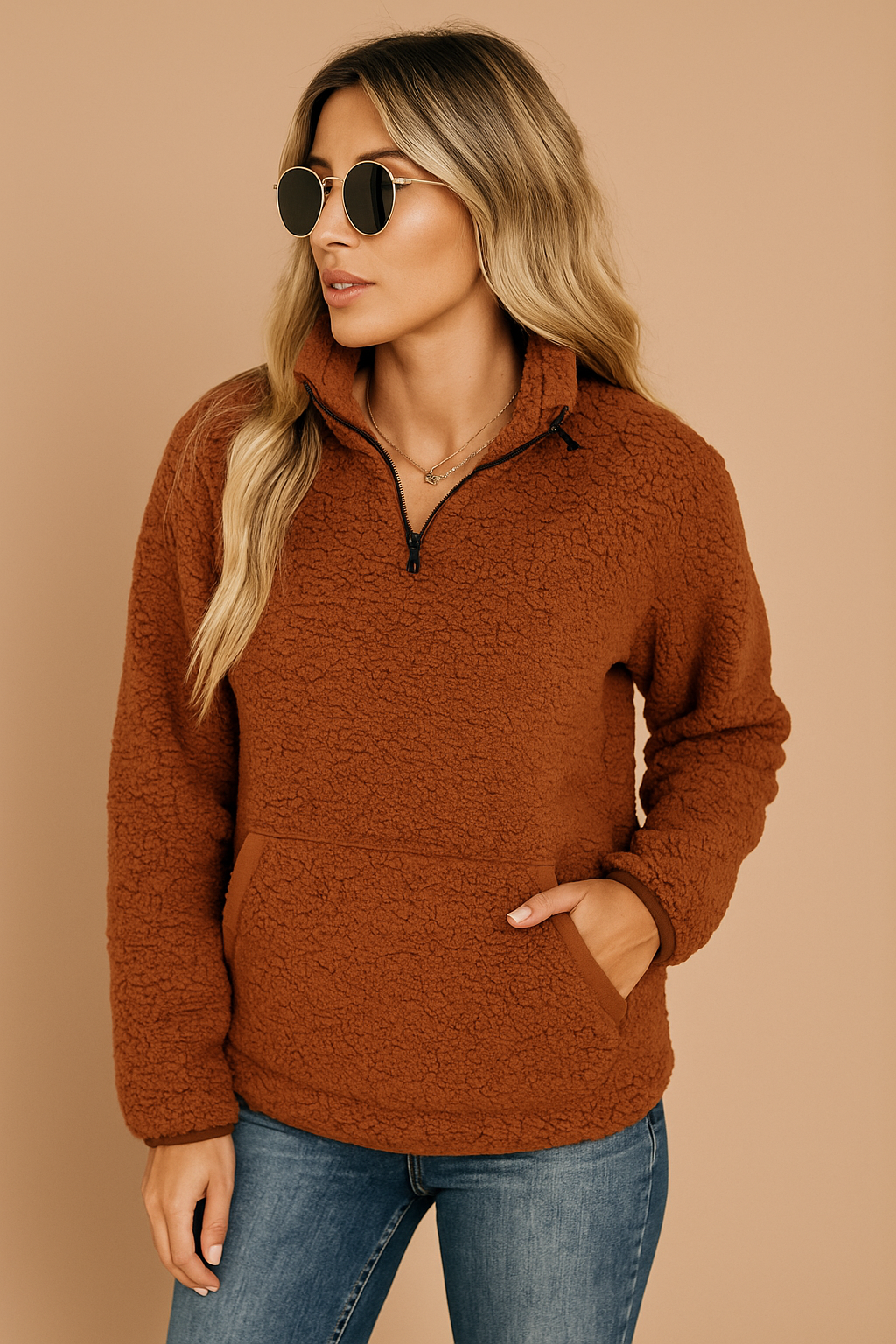 Dames Fleece Trui Warm en Veelzijdig met Halve Rits