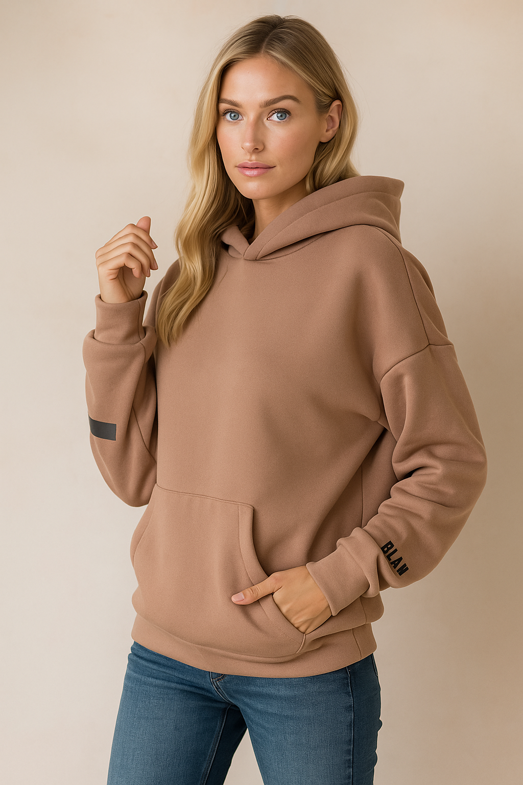 Dames Hoodie Warm Fleece Met Text Print