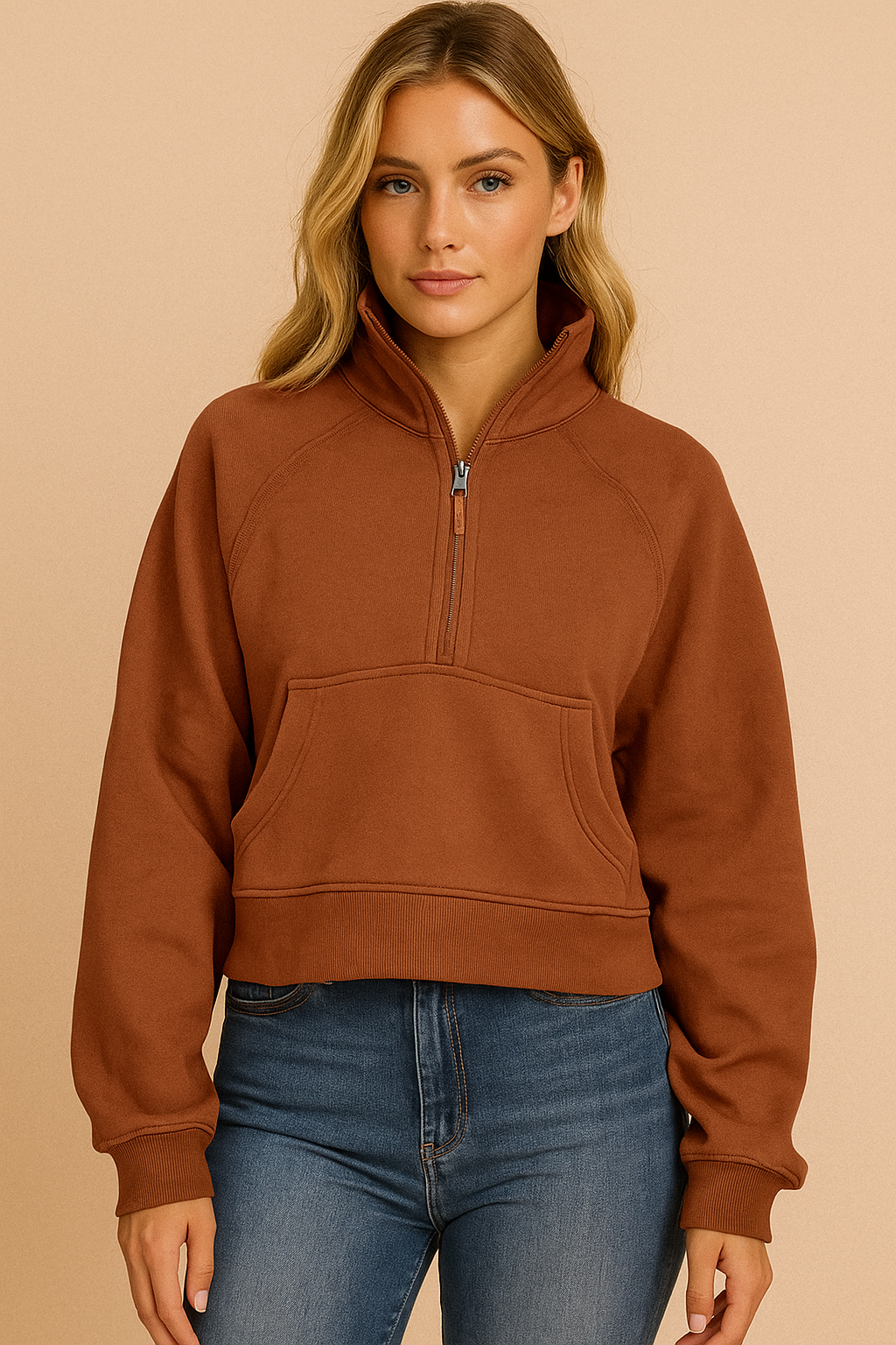 Dames Sweatshirt Sportief Comfortabel met Halve Rits