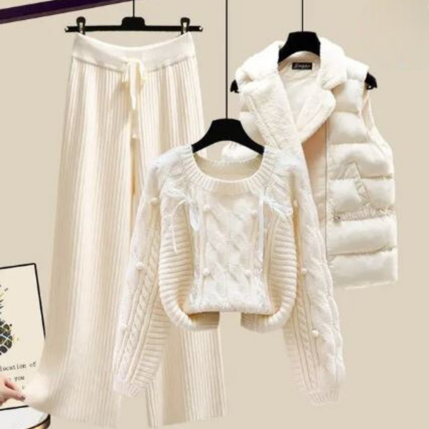 Damesvest Driedelig Set met Trui en Wijde Broek