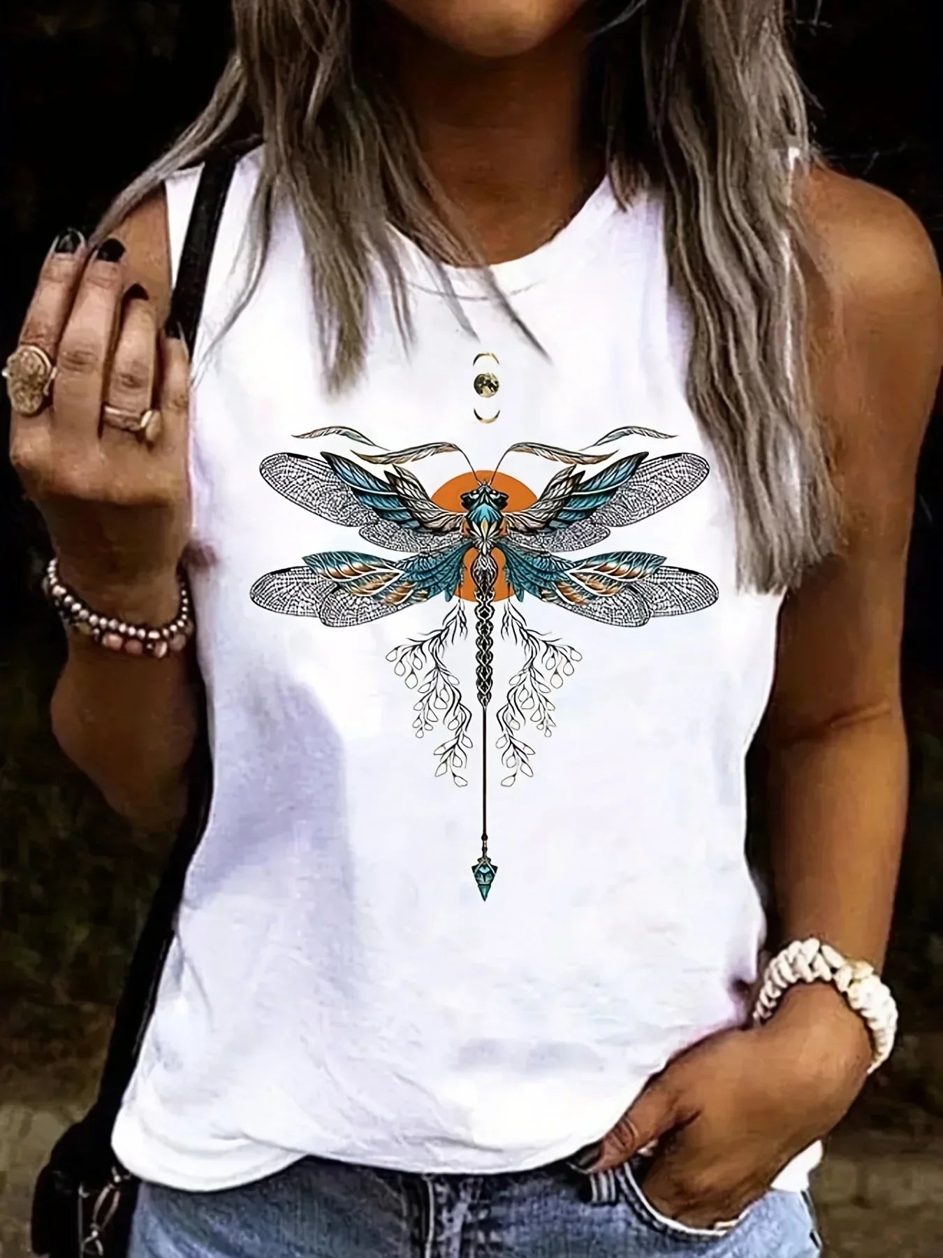 Dames Zomer Shirt Met Libellen Print Leuke Vrouwenzomerbloes - Mode Vibes