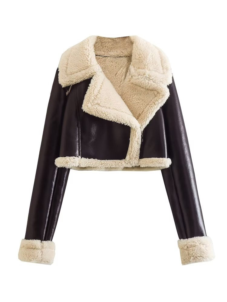 Shearling Winterjas Faux Leren Look Warm Stylish