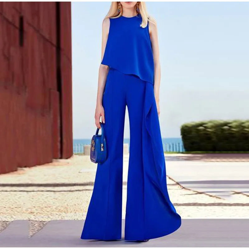 Vrouwelijke Casual Broek Set met Wijd Mouwloze Top